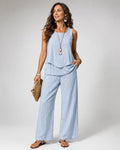 Nicolasa - Conjunto Rayas Azul Top y Pantalón Ancho