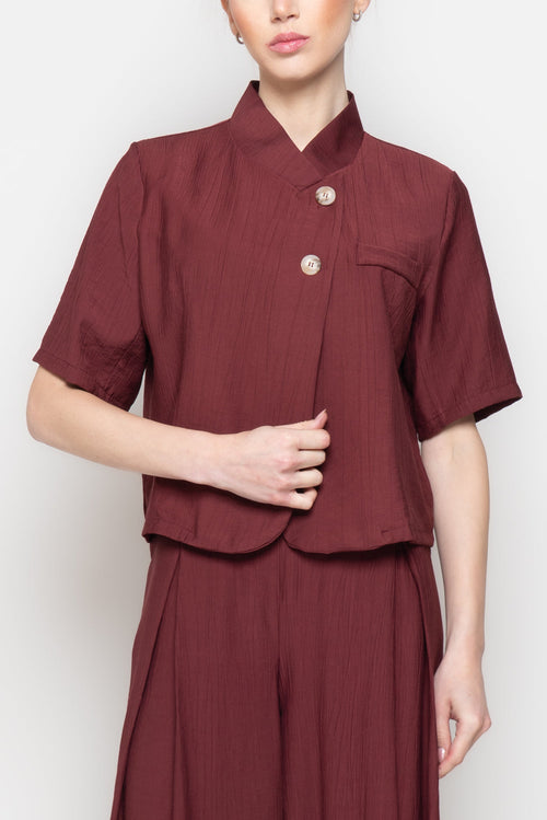 Blusa manga corta escote cruzado - detalle