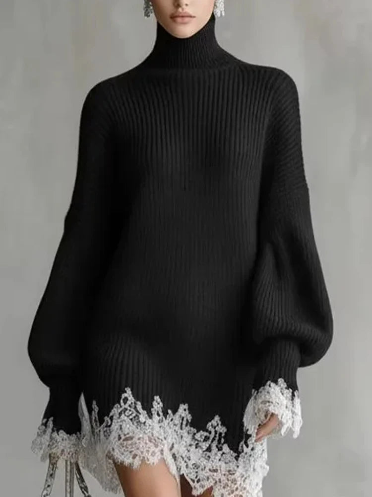 Mariela | Vestido corto negro de punto con encaje