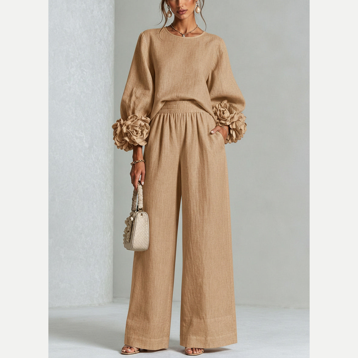 Adelaida | Conjunto beige de lino, vista frontal