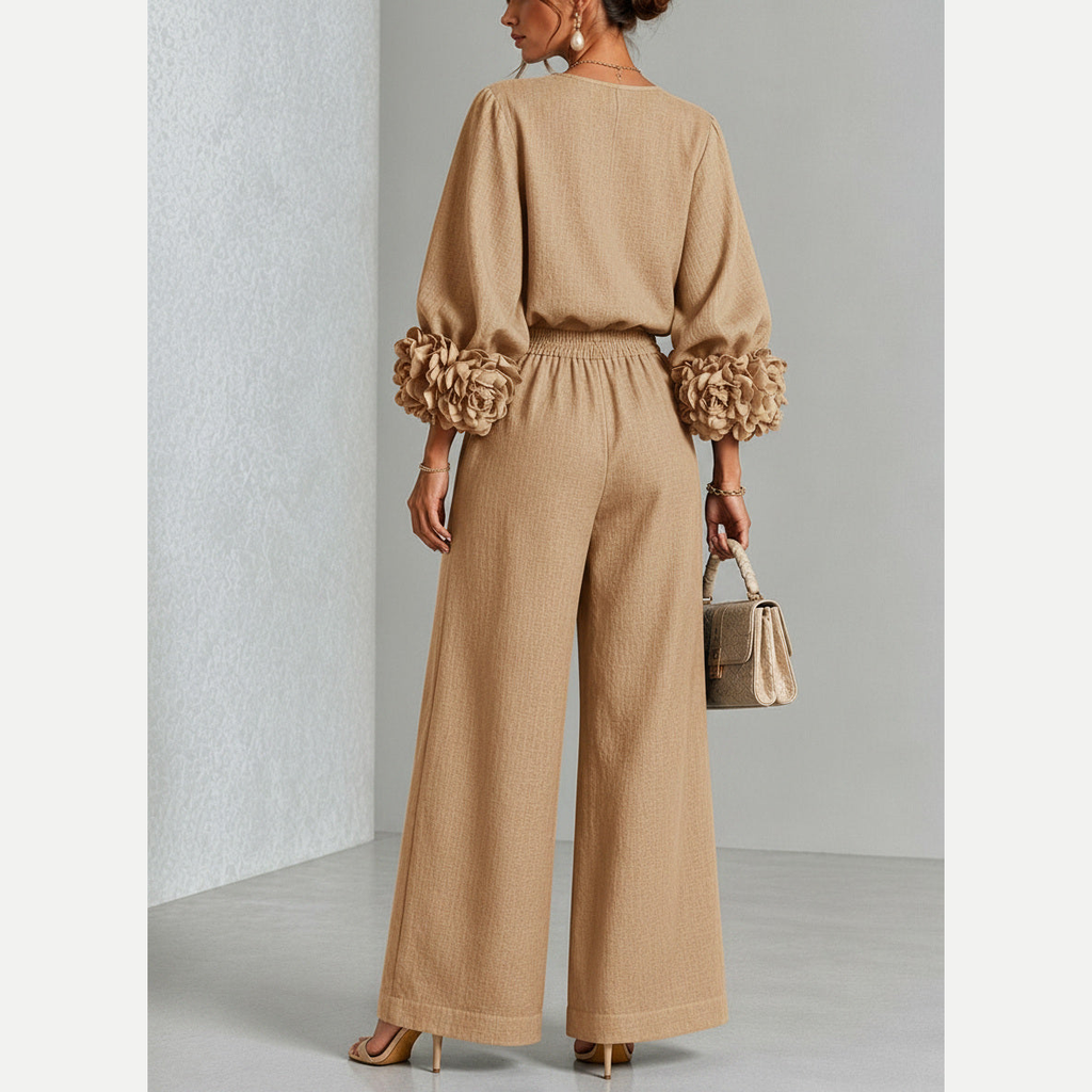 Adelaida | Conjunto beige de lino, vista trasera