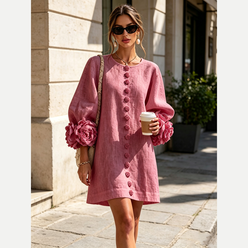 Adeline | Vestido mini floral rosa en exterior