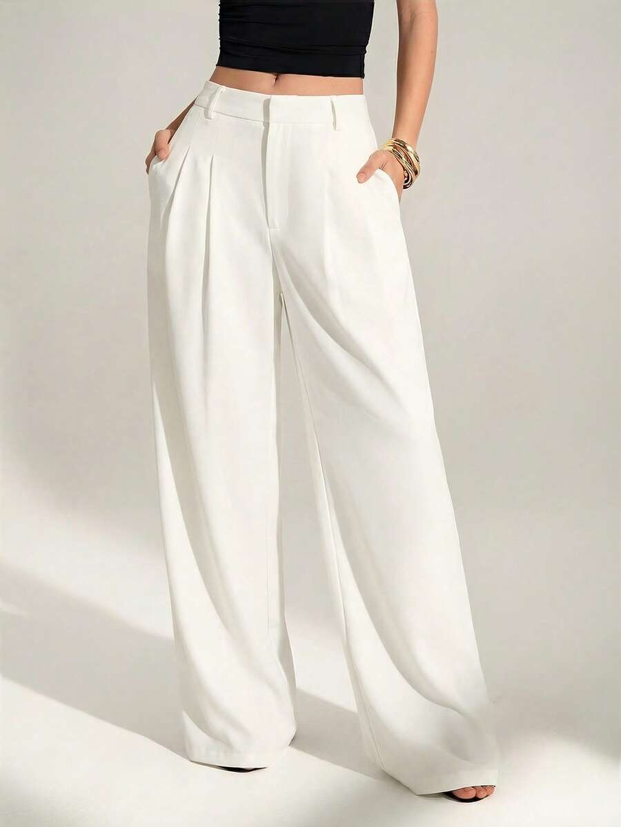 Alba pantalón palazzo blanco elegante de frente
