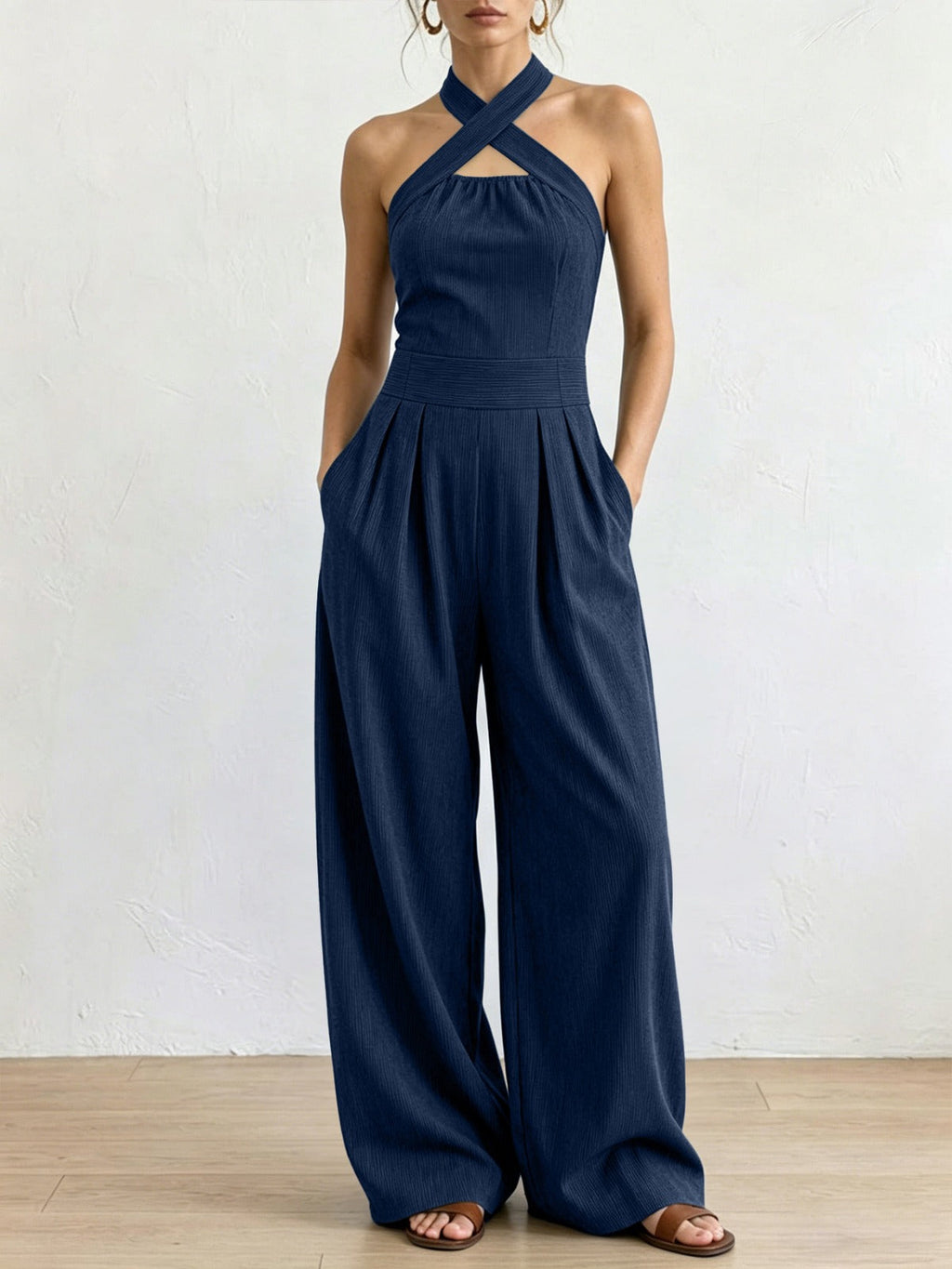 Paula - Mono elegante de lino con escote cruzado