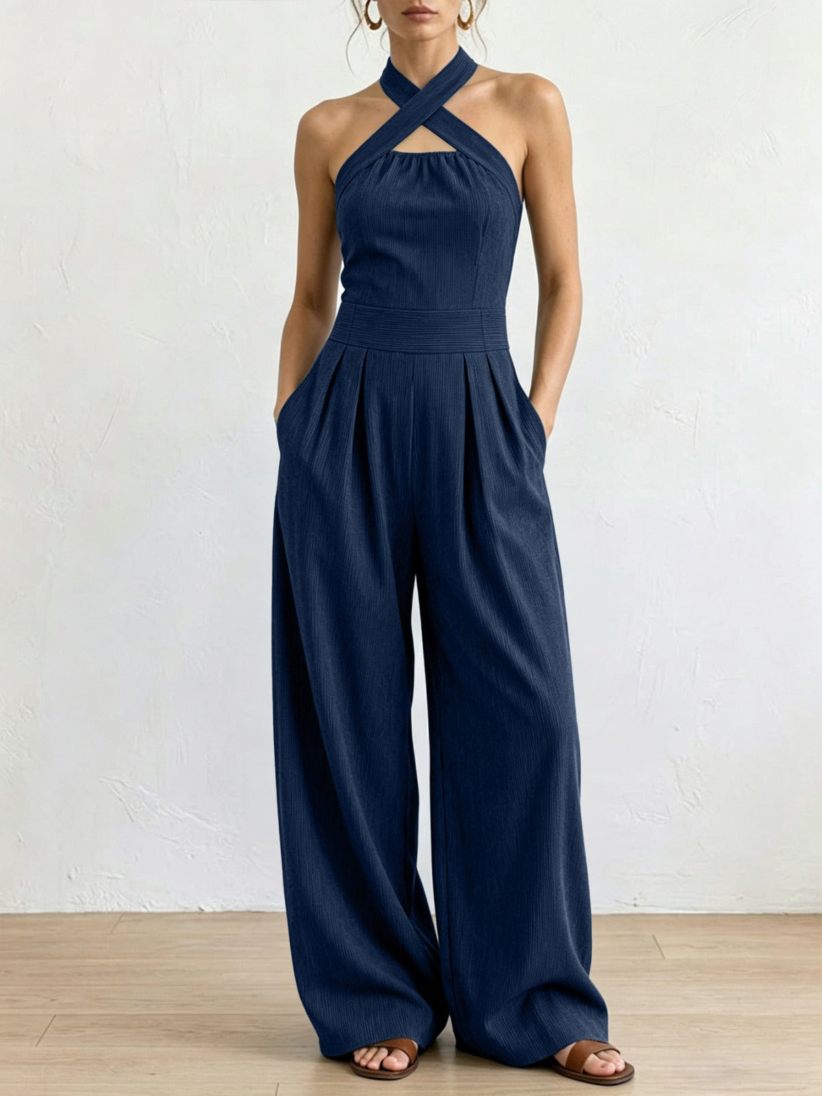 Paula - Mono elegante de lino con escote cruzado
