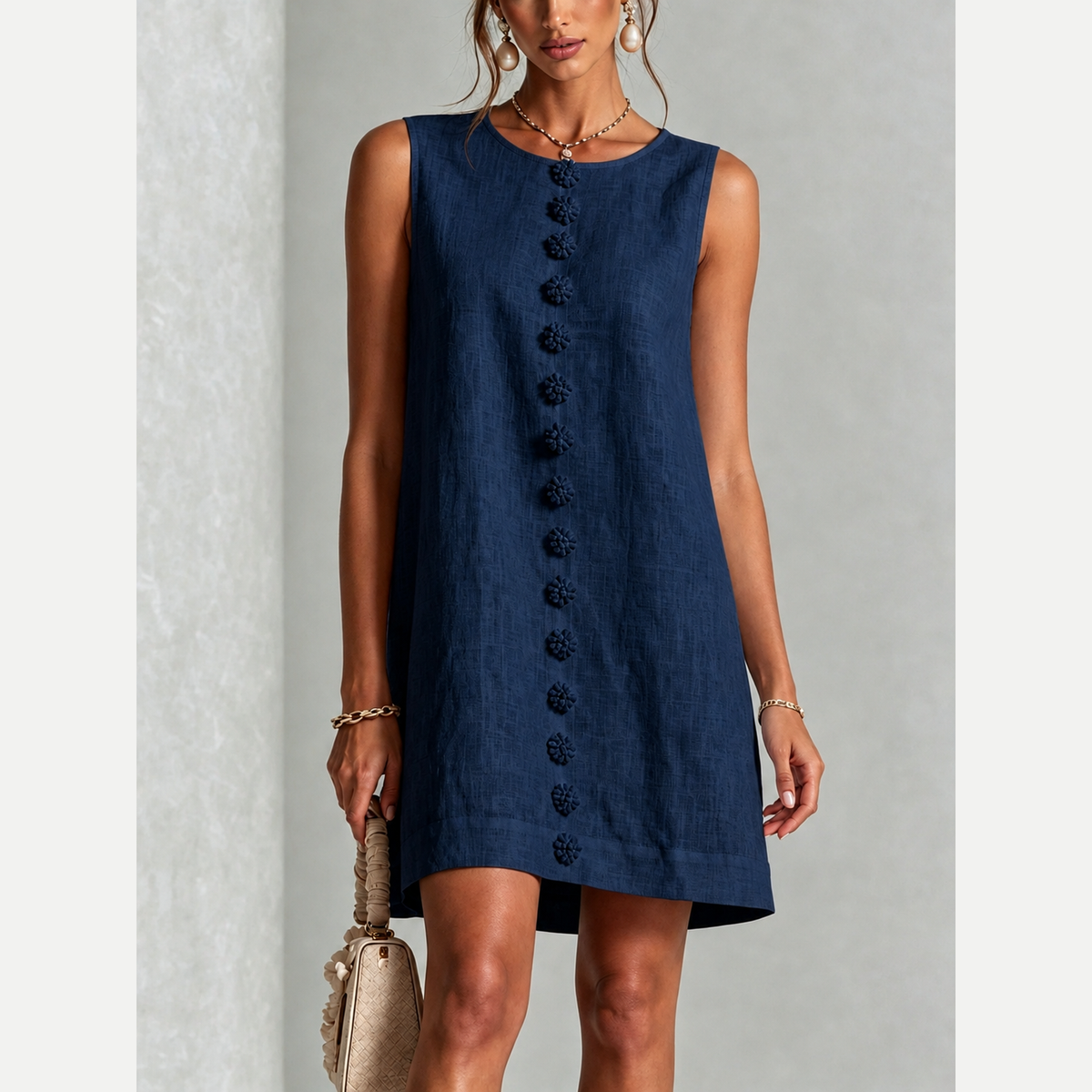 Clotilde | Vestido mini floral azul marino, vista frontal