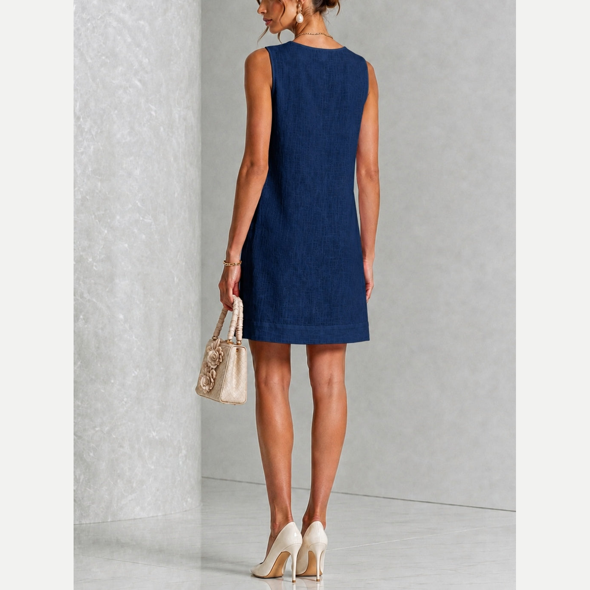 Clotilde | Vestido mini floral azul marino, vista trasera