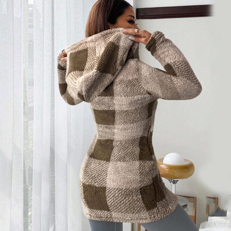 Doralisse | Abrigo largo de cuadros con capucha - imagen 8