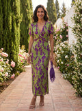 Grazia vestido botánico verde oliva y violeta