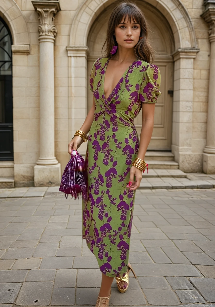 Grazia vestido floral verde y violeta