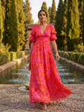 Ilenia vestido fluido rosa y naranja