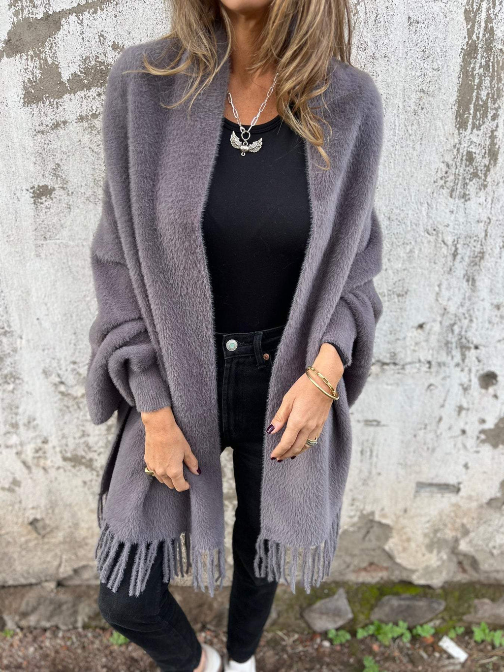 Solenne | Chaqueta larga abierta con flecos - imagen 1