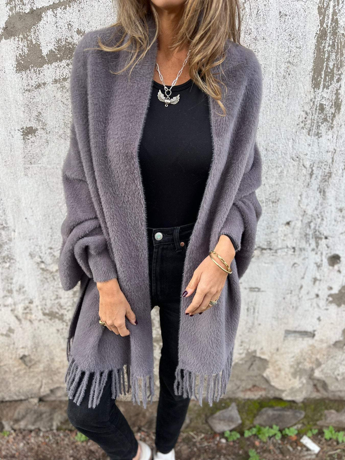 Solenne | Chaqueta larga abierta con flecos - imagen 1