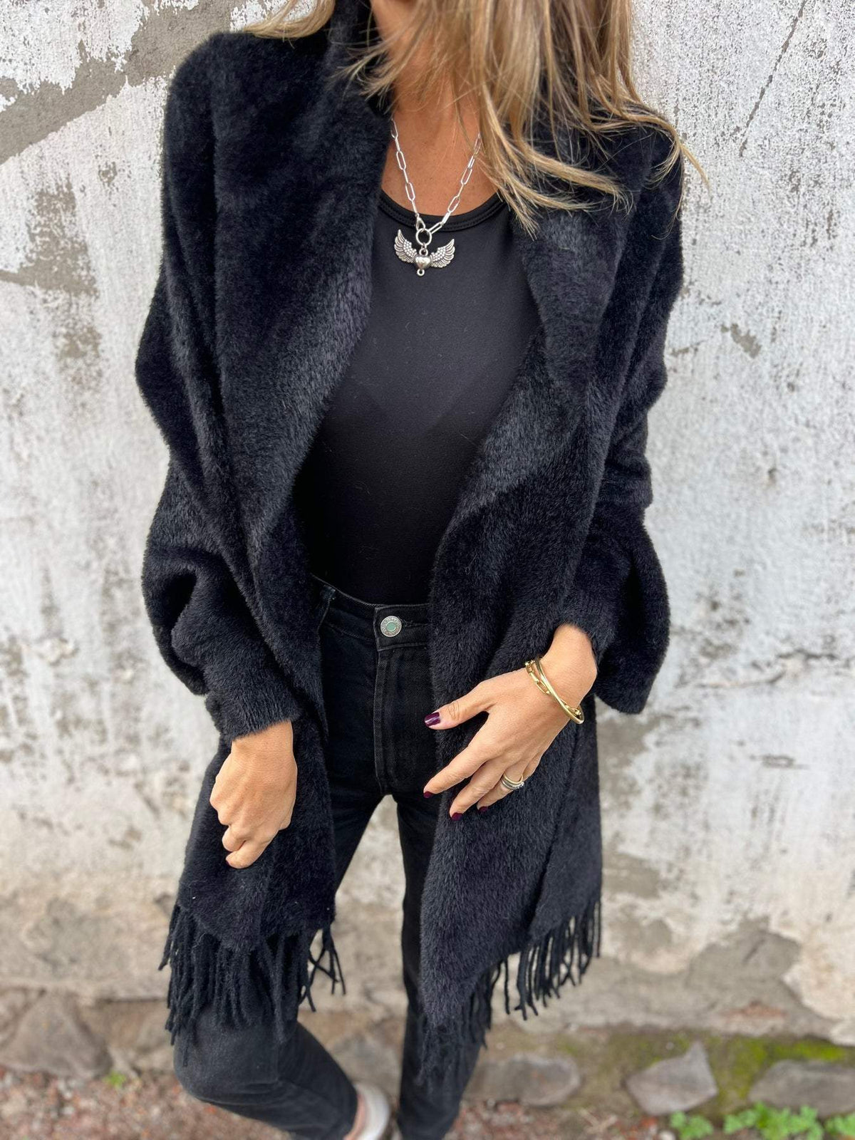 Solenne | Chaqueta larga abierta con flecos - imagen 6