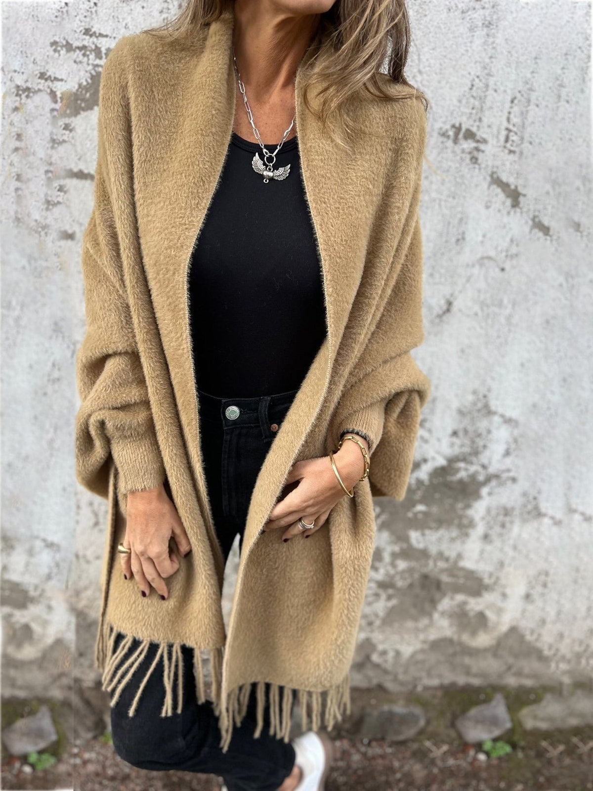 Solenne | Chaqueta larga abierta con flecos - imagen 7