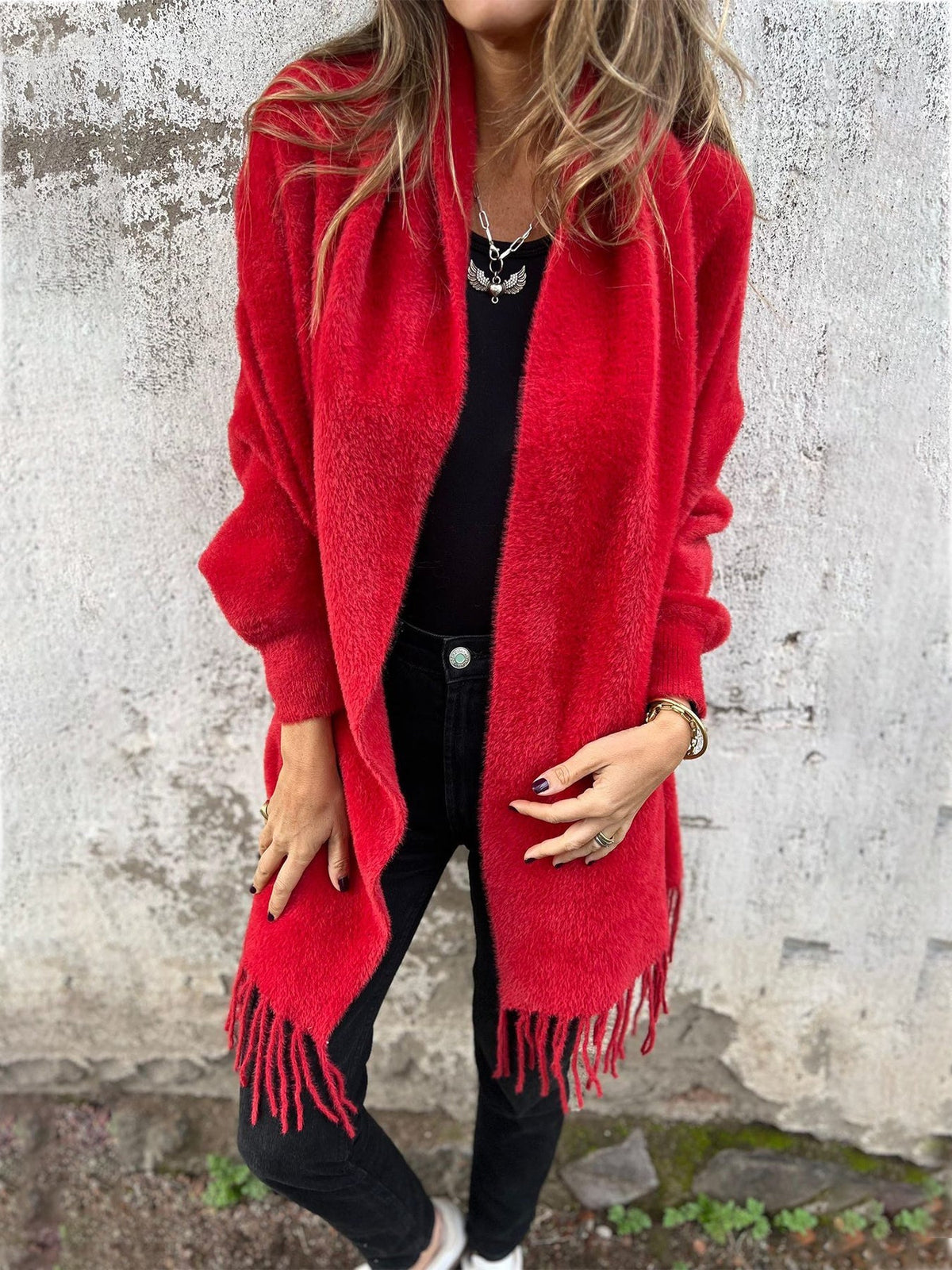 Solenne | Chaqueta larga abierta con flecos - imagen 8