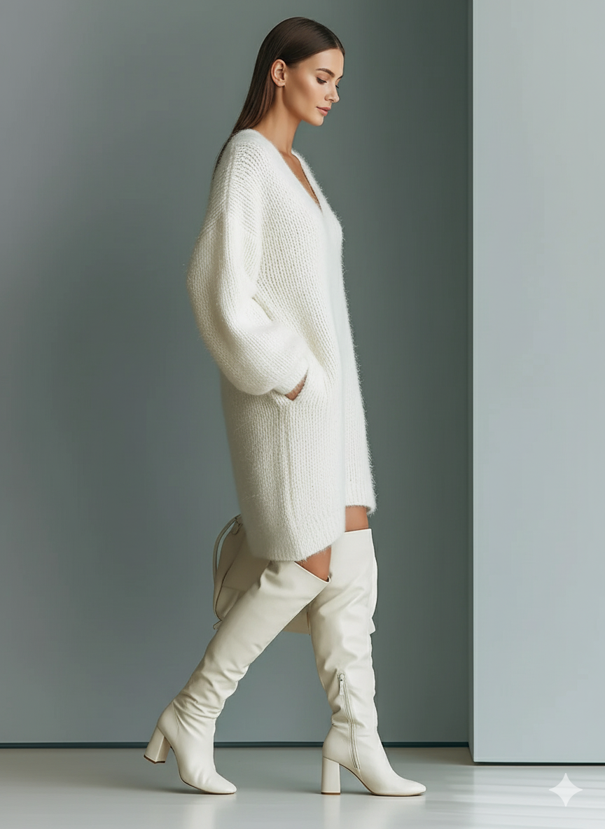 Valeria, vestido corto blanco de punto con escote en V: vista trasera